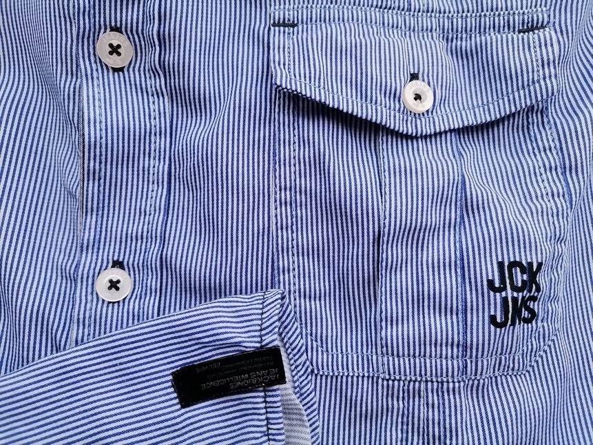 Jack & jones Stl L Färg Blå Ränder Krage Herr skjorta, casual Långärmad