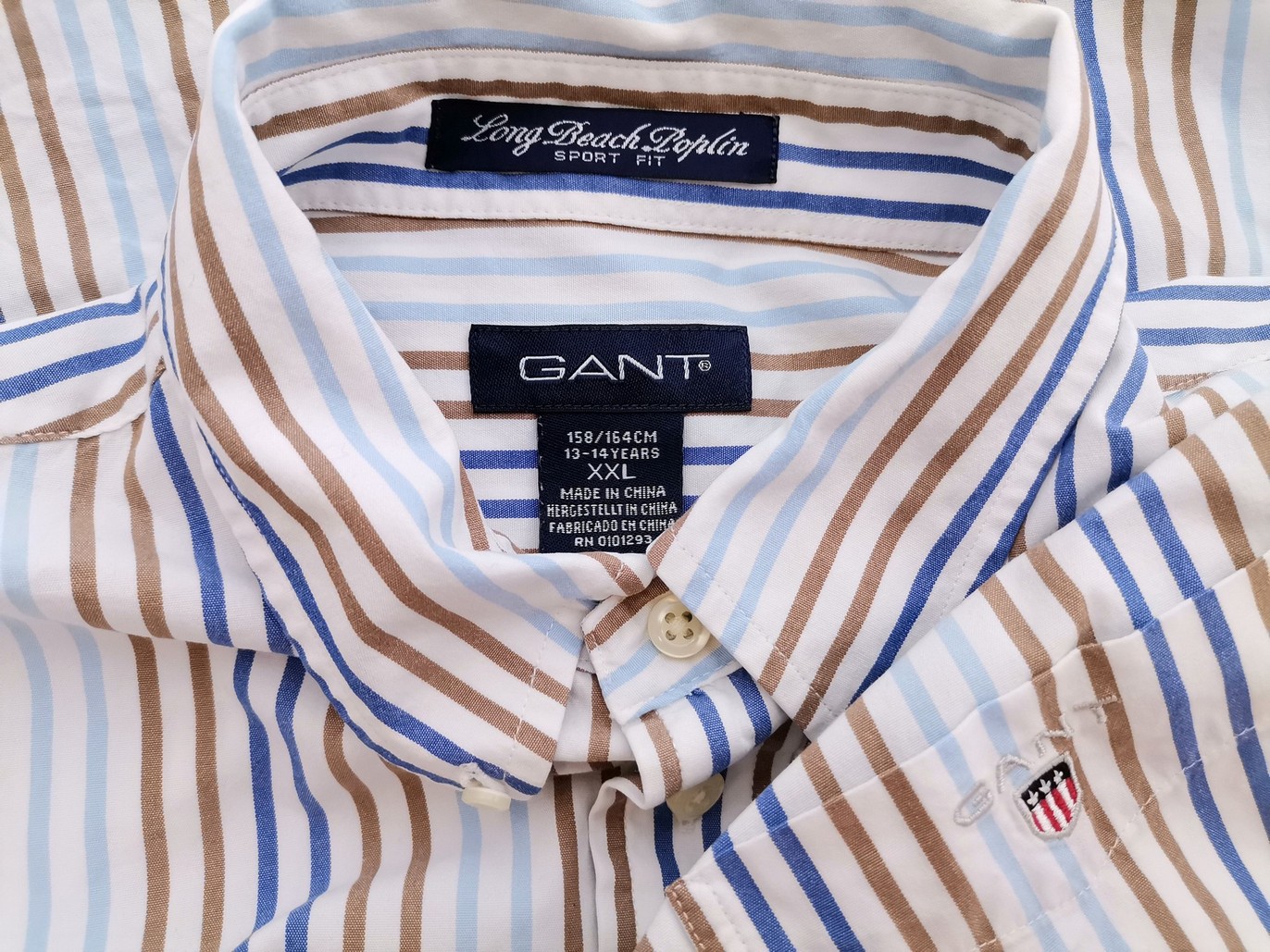 Gant Stl 158/164cm (XS/S) Färg Vit Ränder Krage Knäppt Skjort Blus Långärmad Material Bomull 100%