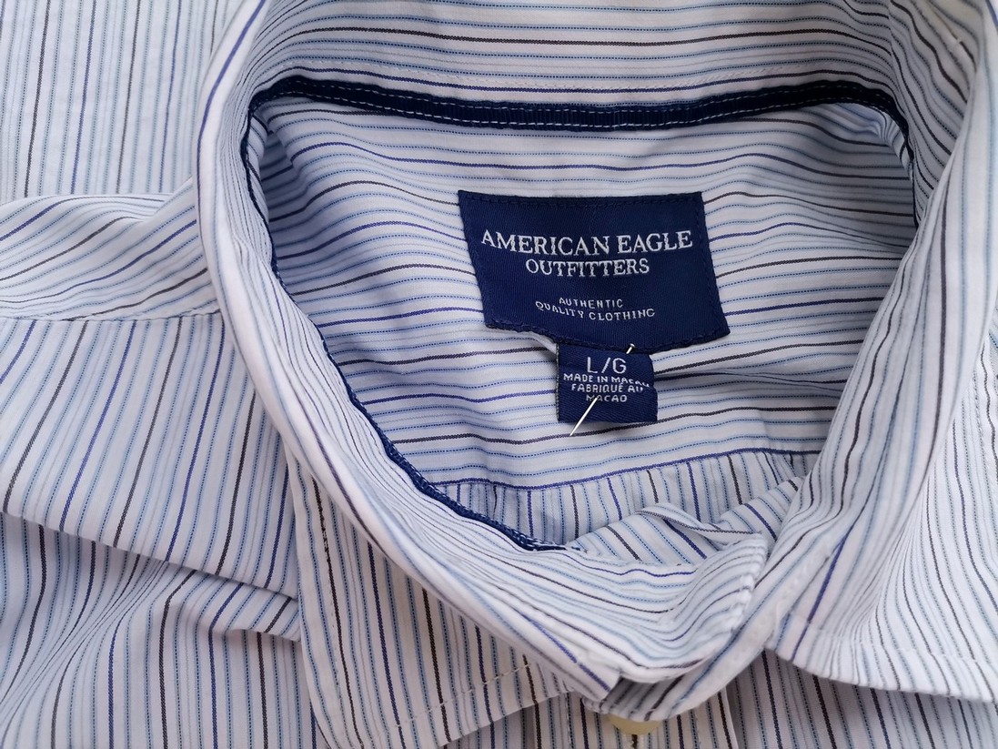 American Eagle Stl L Färg Blå Ränder Krage Herr skjorta, casual Långärmad Material Bomull 100%