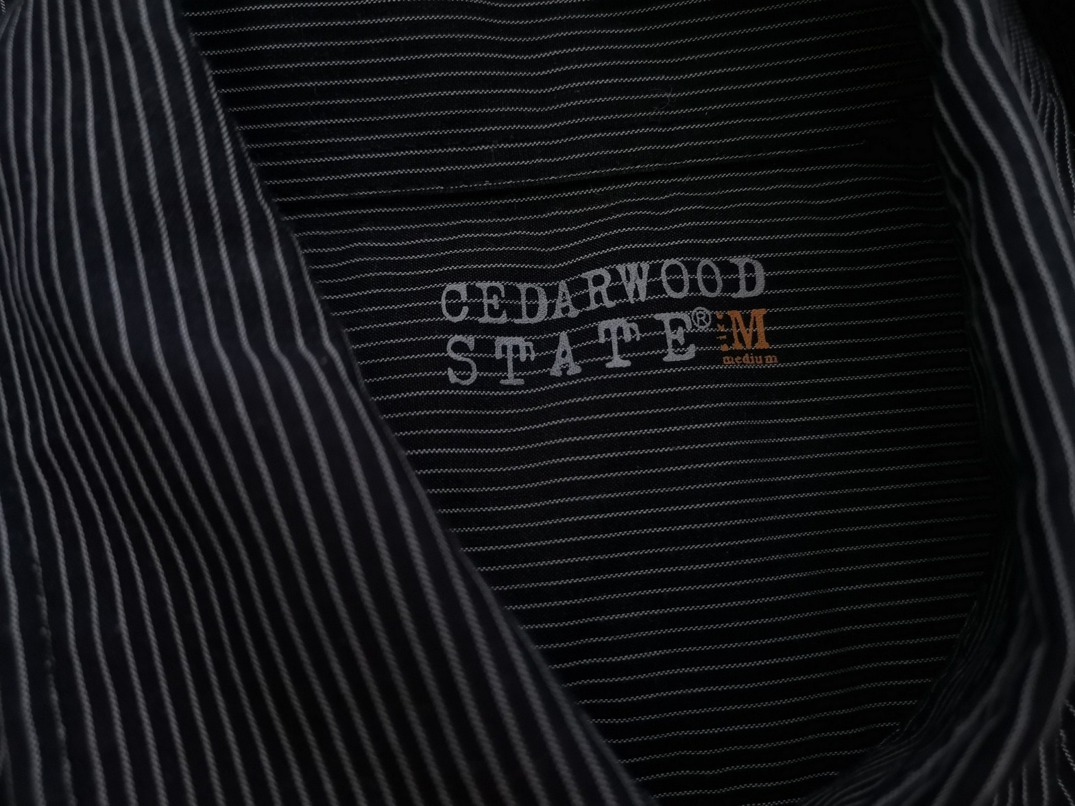 Cedarwood state Stl M Färg Svart Ränder Krage Herr skjorta, casual Långärmad