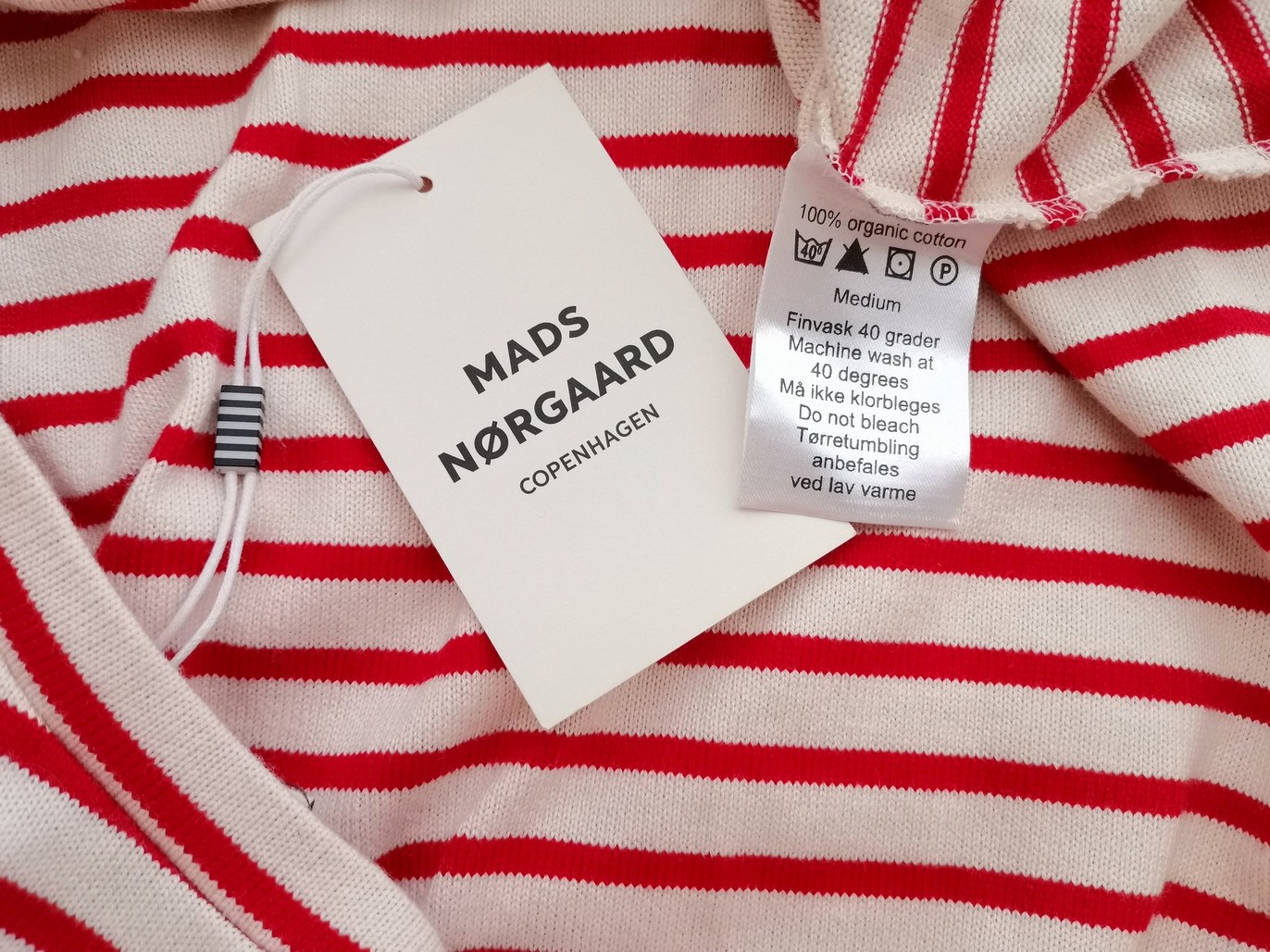 Mads Norgaard Copenhagen Stl M Färg Elfenben Ränder Rund urringning Raka Klänningen Långärmad Knälängd Material Ekologisk bomull 100%