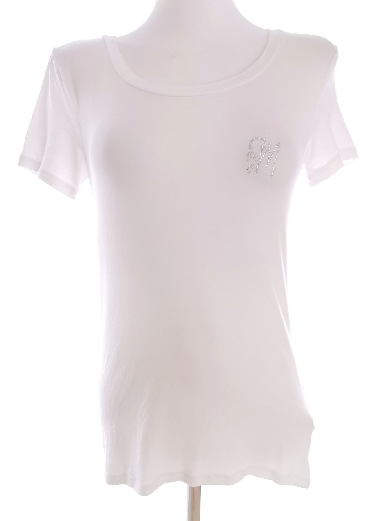 Guess by Marciano Stl 3 (40) Färg Vit Rund urringning T-shirt Kortärmad Material Modal