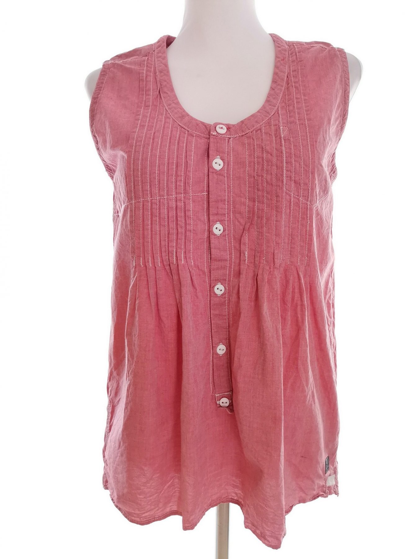 G-Star Raw Stl M Färg Rosa Rund urringning Popover Blus Knappar Ärmlös Material Bomull 100%