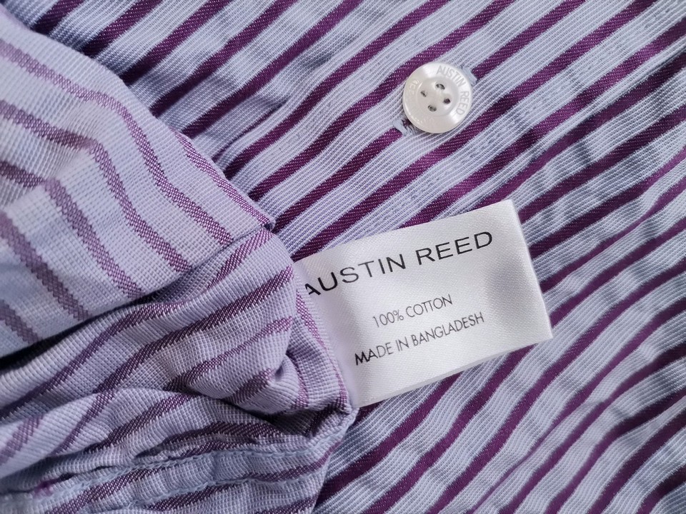 Austin Reed Stl 16 (40) Färg Lila Ränder Krage Knäppt Skjort Blus Långärmad Material Bomull 100%