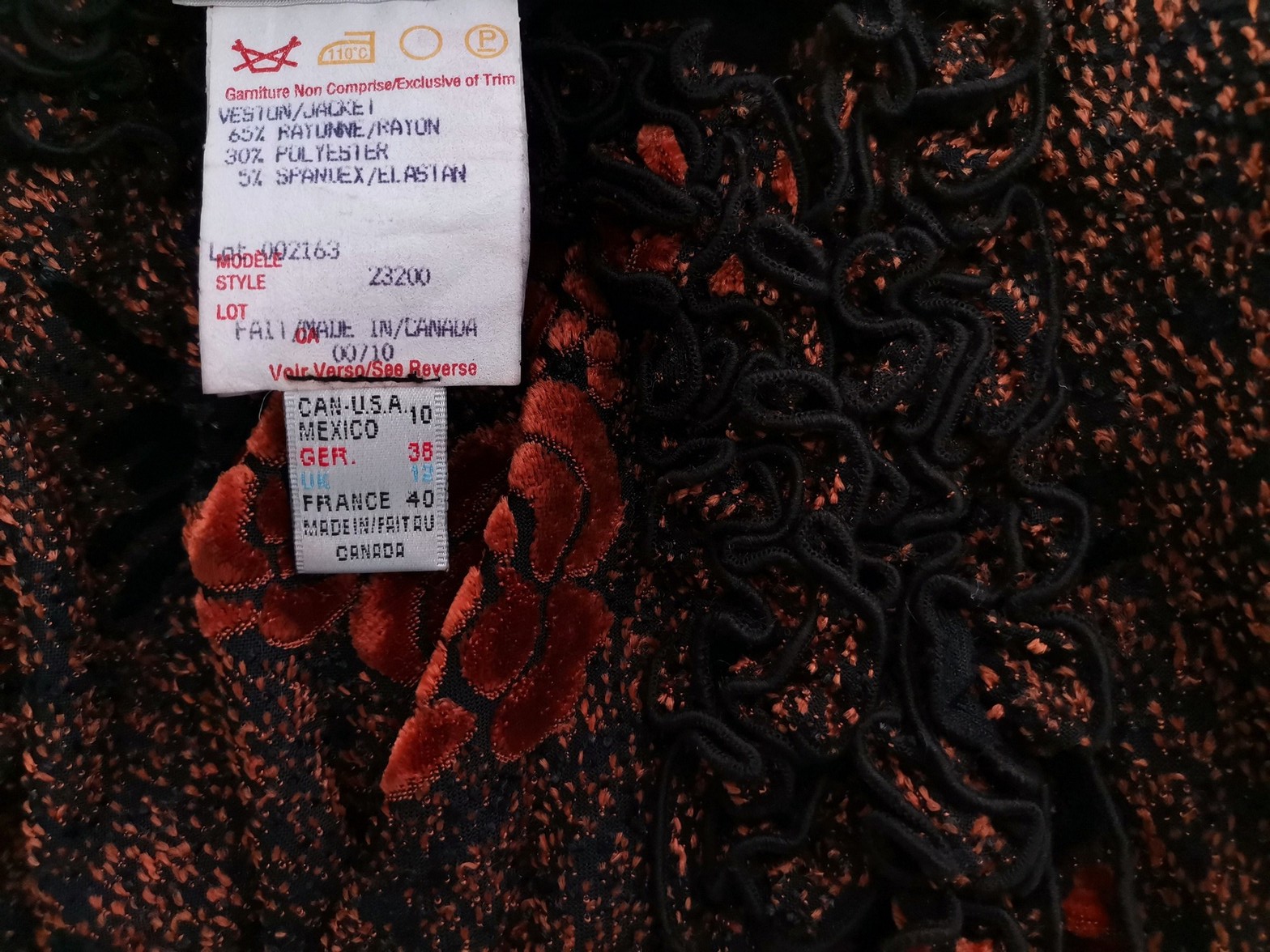 Joseph Ribkoff Stl 10 (38) Färg Orange V-ringning Knäppt Blus Långärmad Material Rayon