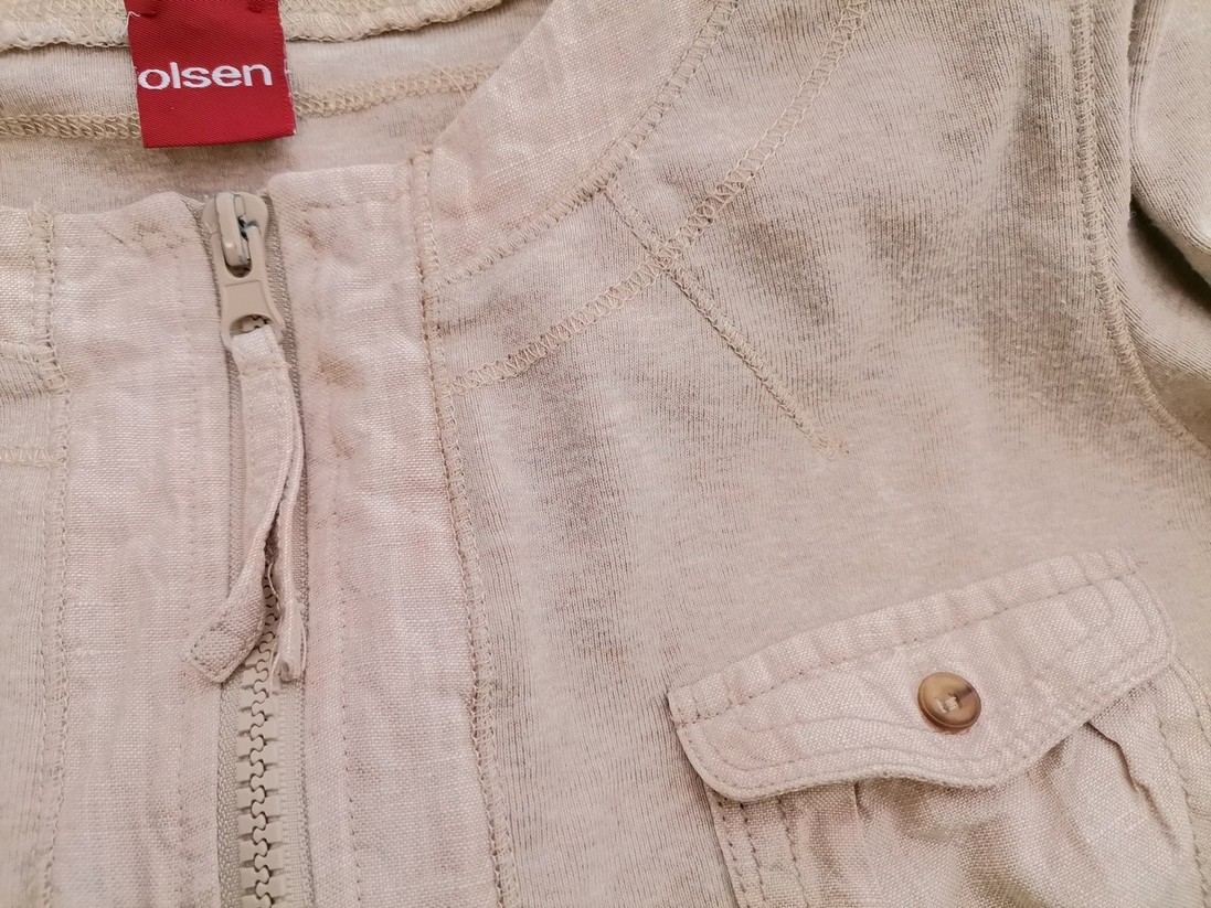 Olsen Stl 40 Färg Beige Rund hals Blus med dragkedja Långärmad Material Bomull 100%