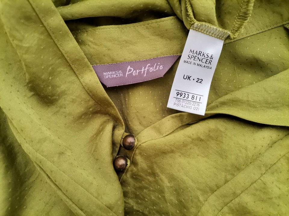 Marks&spencer Stl 22 (50) Färg Khaki Krage Blus Långärmad