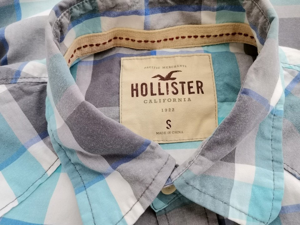 Hollister Stl S Färg Blå Rutigt Krage Herr skjorta, casual Långärmad Material Bomull 100%