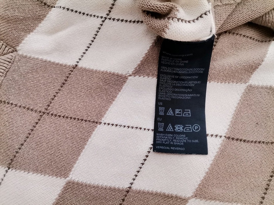 Tommy hilfiger Stl S Färg Beige Rutigt V-ringning Tröja Långärmad Material Bomull 100% Finstickat