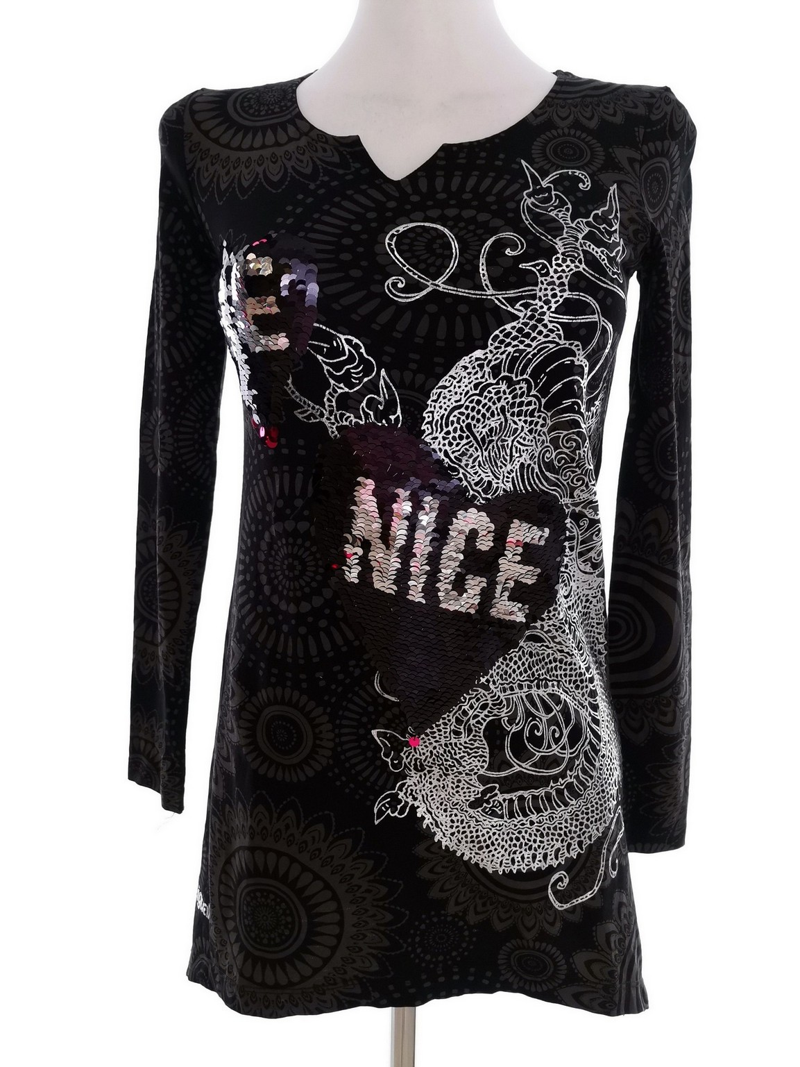 DESIGUAL Stl 146/152cm (34/36) Färg Svart Split Crew Neck Blus Långärmad Material Bomull 100%