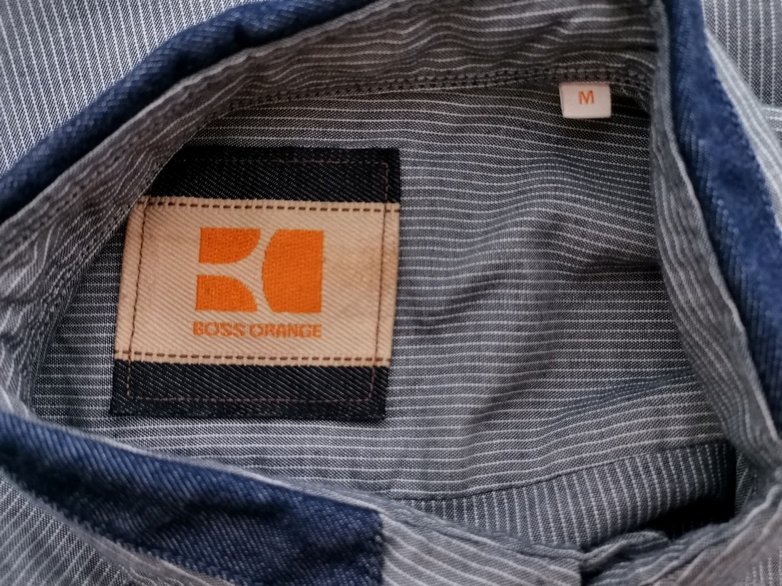 Hugo Boss Orange Stl M Färg Grå Ränder Krage Herr skjorta, casual Långärmad Material Bomull 100%