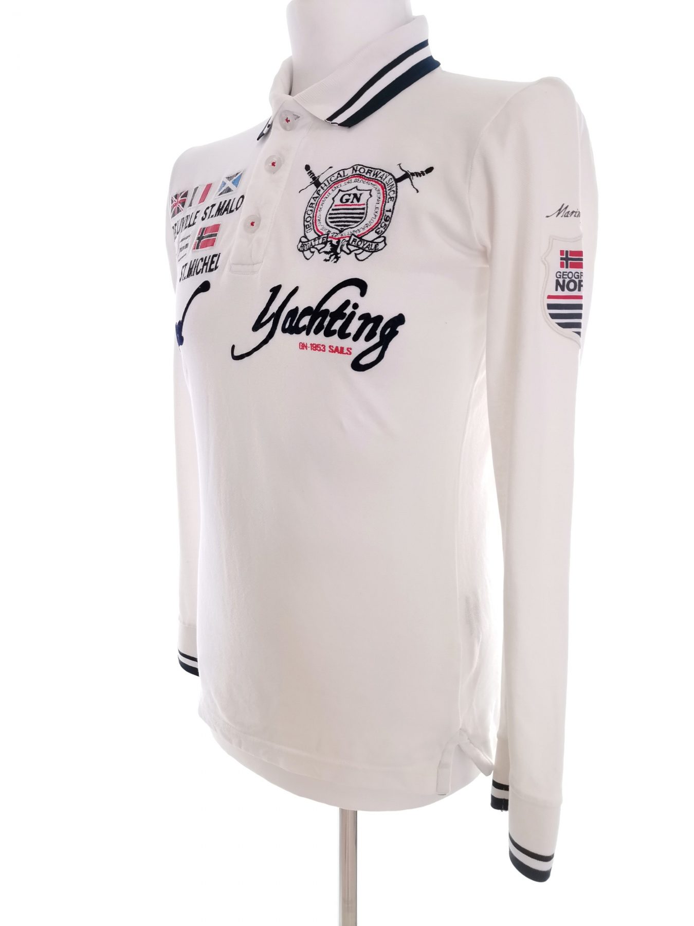 Geographical Norway Stl L Färg Vit Krage Herr Polo Långärmad Material Bomull 100%