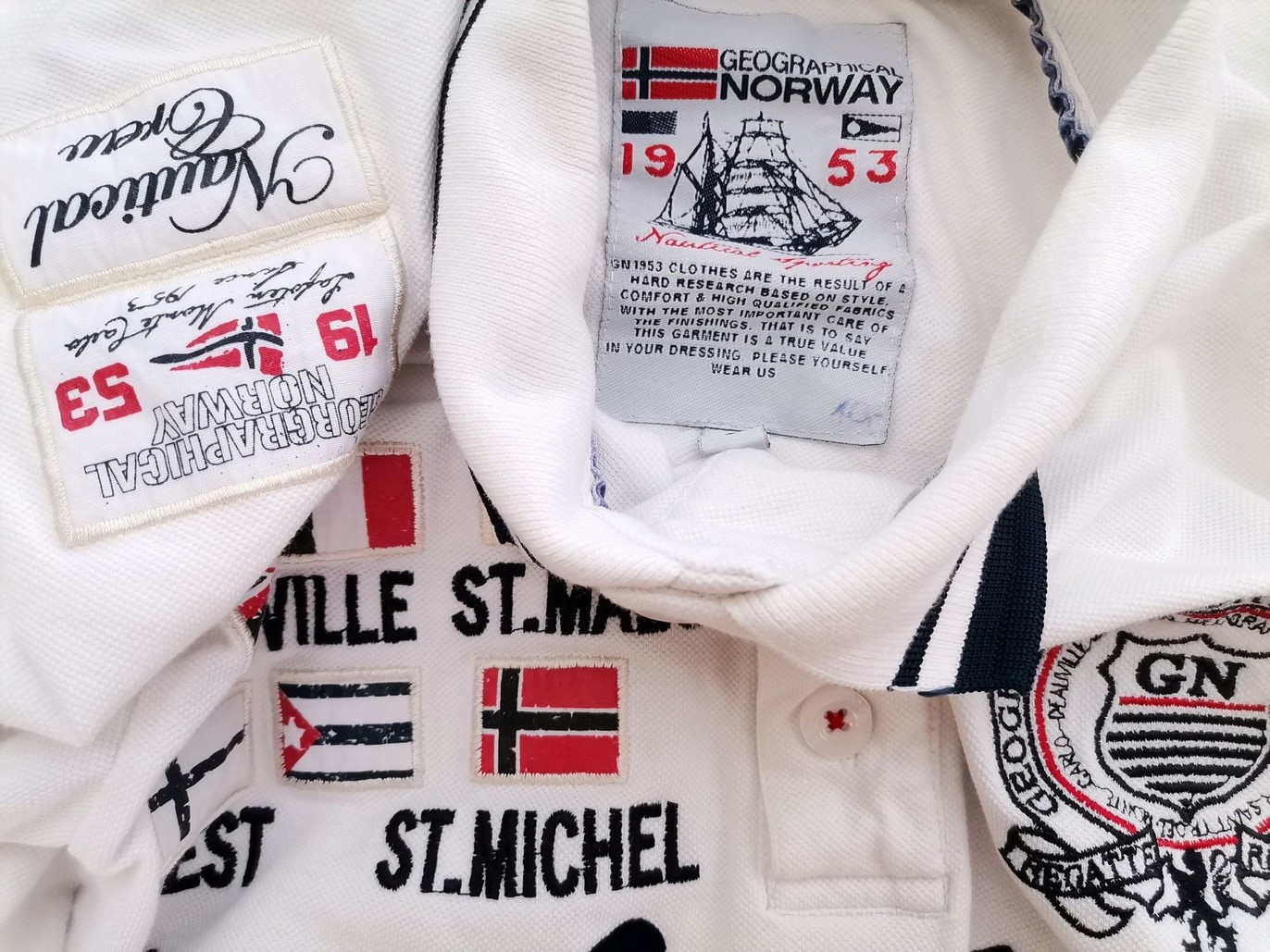 Geographical Norway Stl L Färg Vit Krage Herr Polo Långärmad Material Bomull 100%