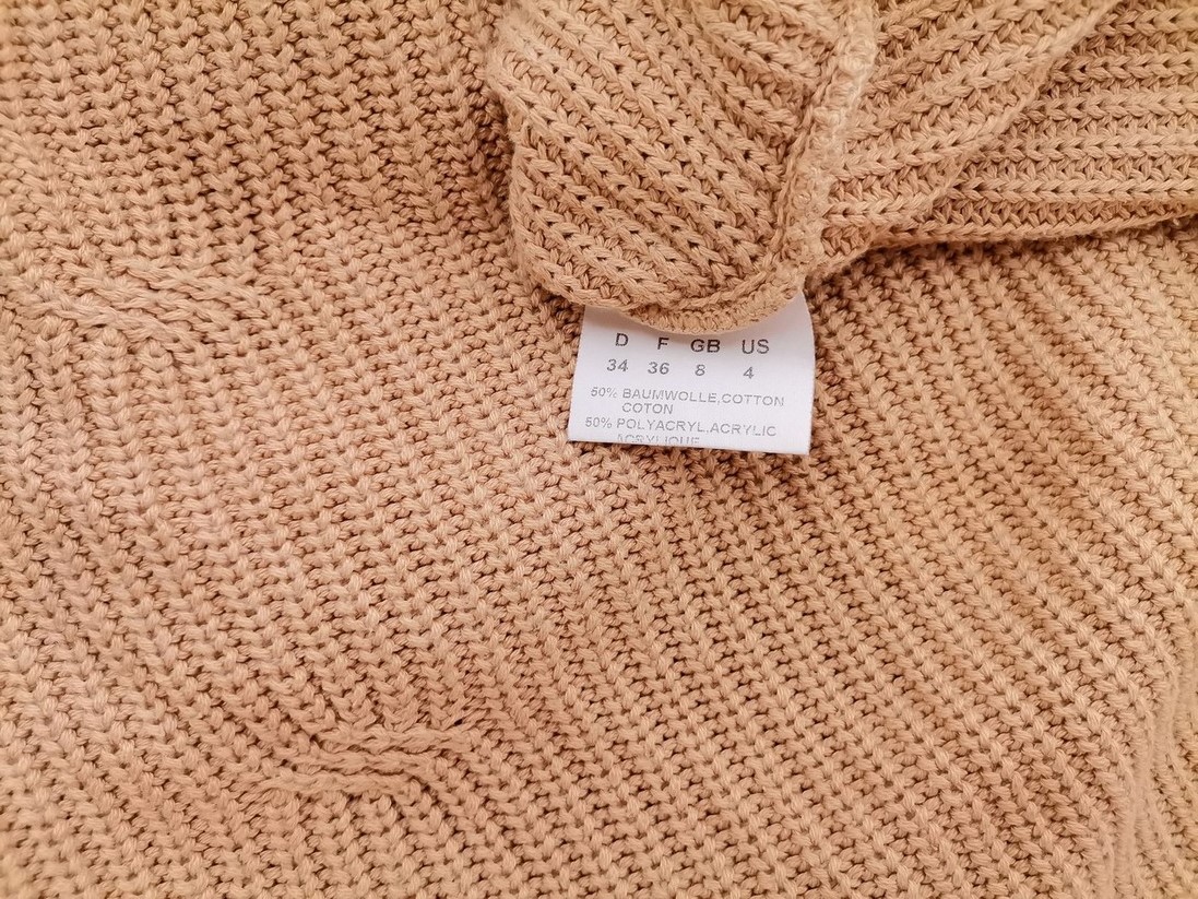 Olsen Stl 34 Färg Beige Draperad Stickad Tunika Blus Långärmad Material Bomull