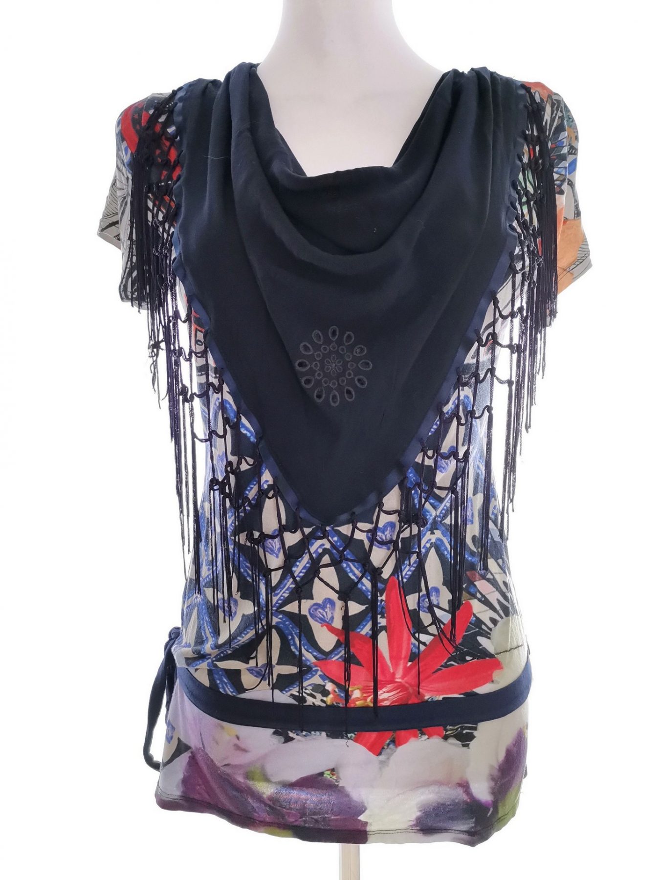 DESIGUAL Stl M Färg Marinblå Draperad Tunika blus Kortärmad Material Viskos 100%