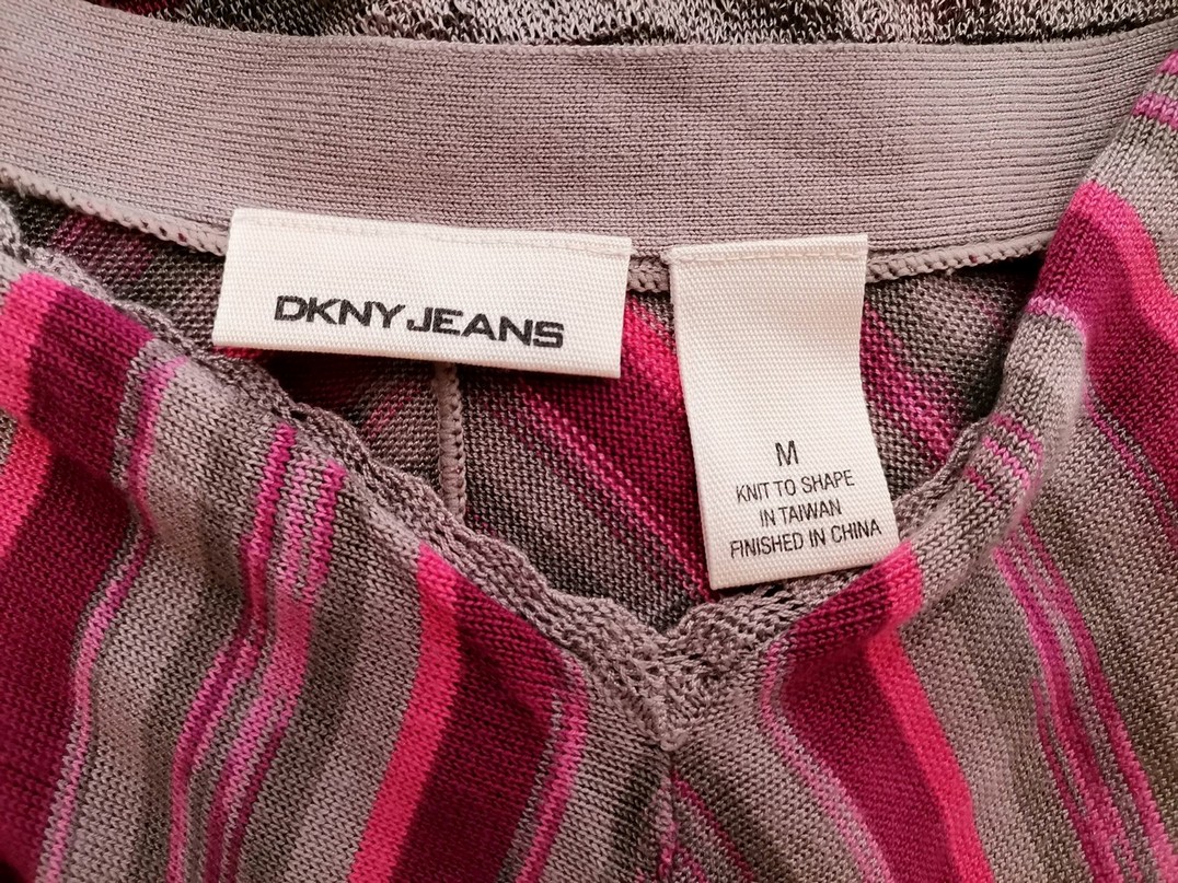 Dkny Jeans Stl M Färg Beige Ränder Hjärtformad Stickad Tunika Blus Kortärmad Material Rayon