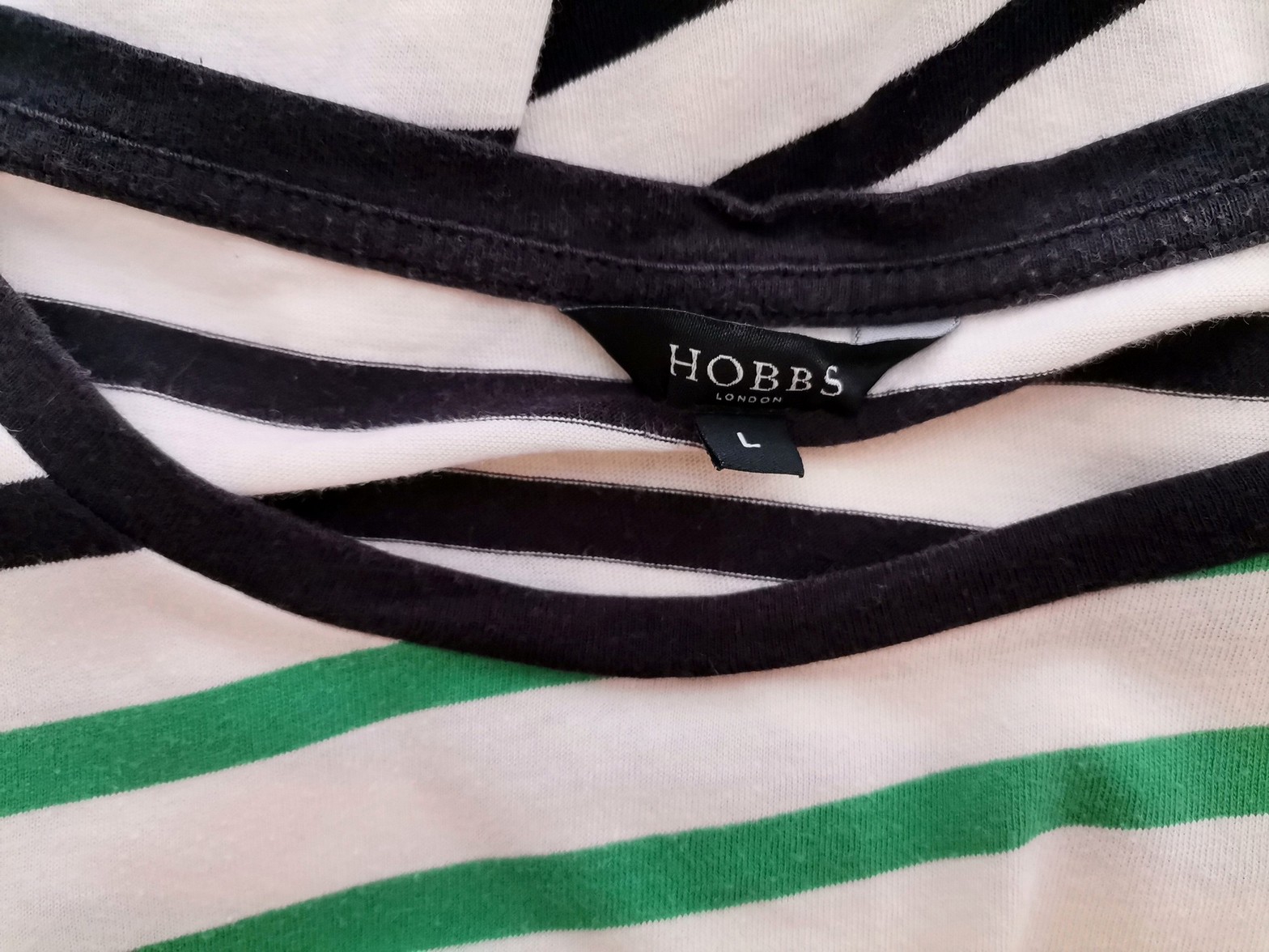 Hobbs London Stl L Färg Marinblå Ränder Rund urringning Blus ärm 3/4 Material Bomull 100%