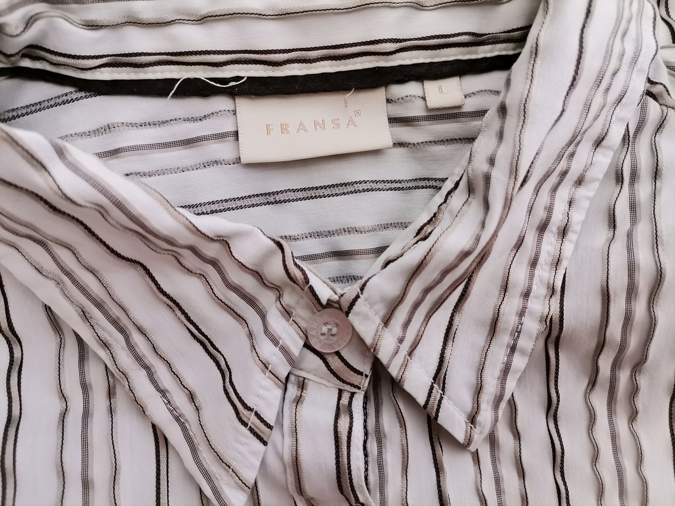 Fransa Stl L Färg Beige Ränder Krage Knäppt Skjort Blus Långärmad Material Bomull 100%