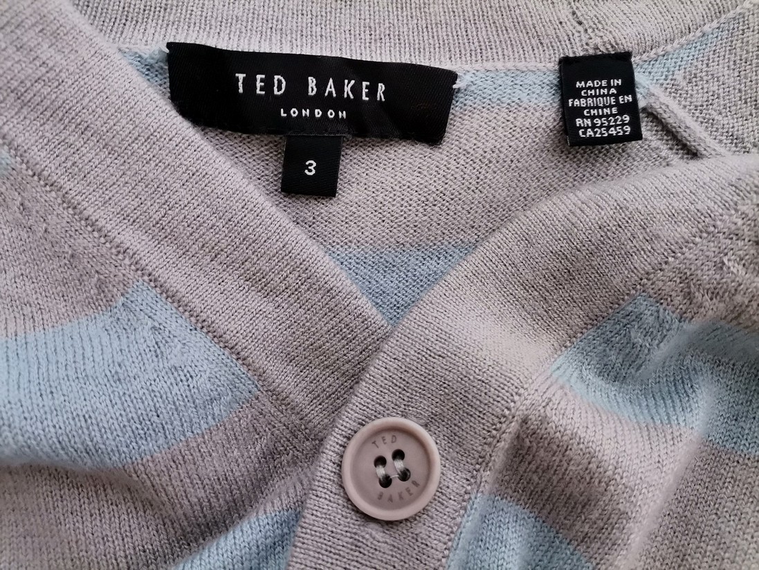 Ted Baker Stl 3 (L) Färg Grå Ränder Herr Kardigan Långärmad Material Ull