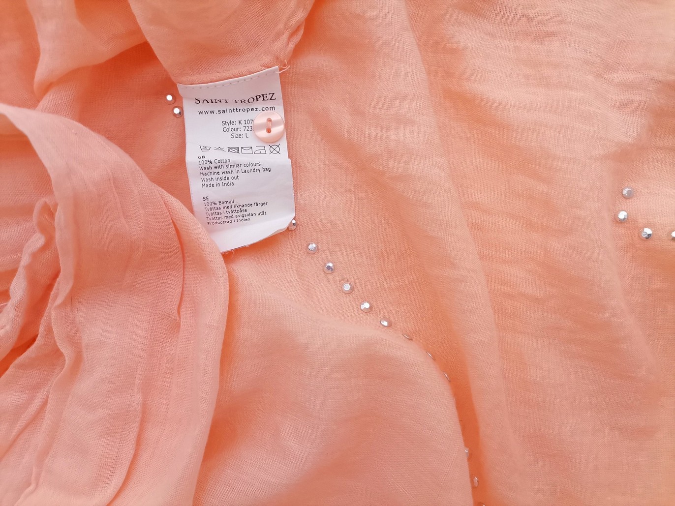 Saint tropez Stl L Färg Orange Split Crew Neck Popover Blus Knappar Långärmad Material Bomull 100%