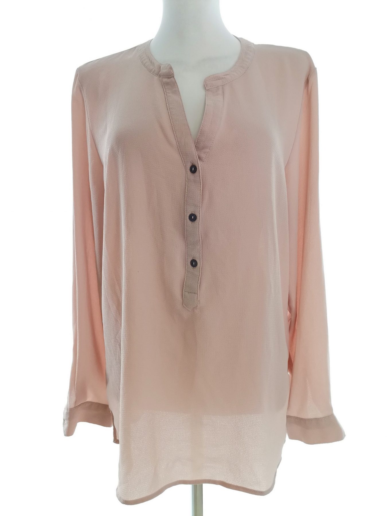 Jacqueline de young Stl 40 Färg Pudrig Rosa Split Crew Neck Popover Blus Knappar Långärmad