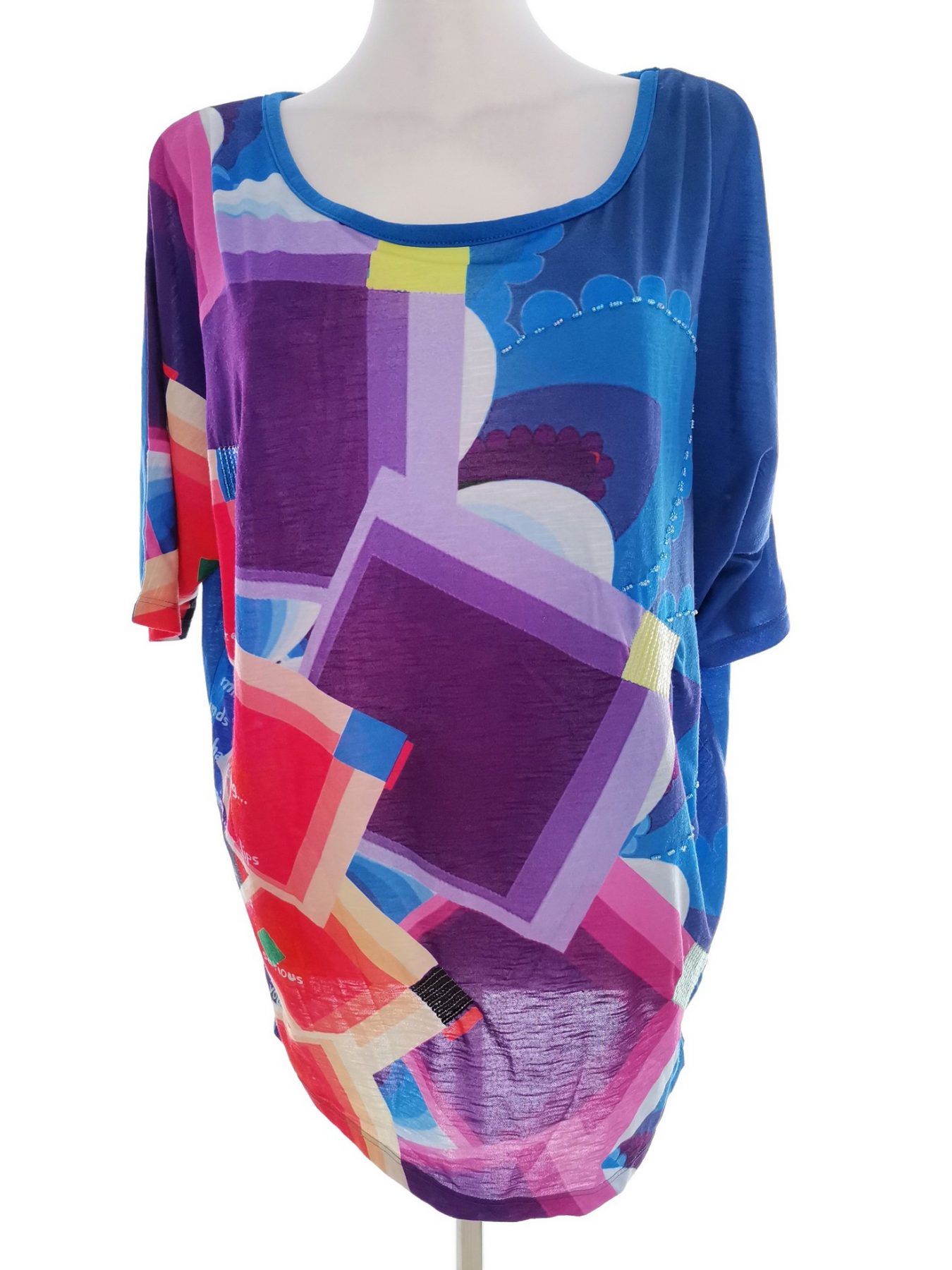 DESIGUAL Stl M Färg Blå Geometrisk Rund urringning Tunika blus Kortärmad Material Viskos