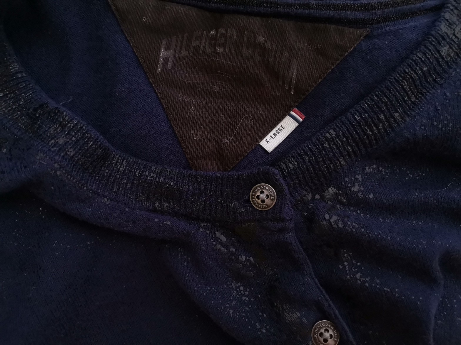 Hilfiger denim Stl XL Färg Marinblå Rund urringning Popover Blus Knappar Kortärmad Material Bomull 100%