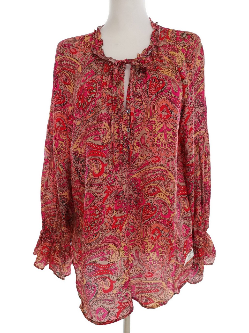 Odd molly Stl 3 (40) Färg Rosa Paisley Keyhole Crew Neck Popover Blus Knappar Långärmad Material Viskos 100%