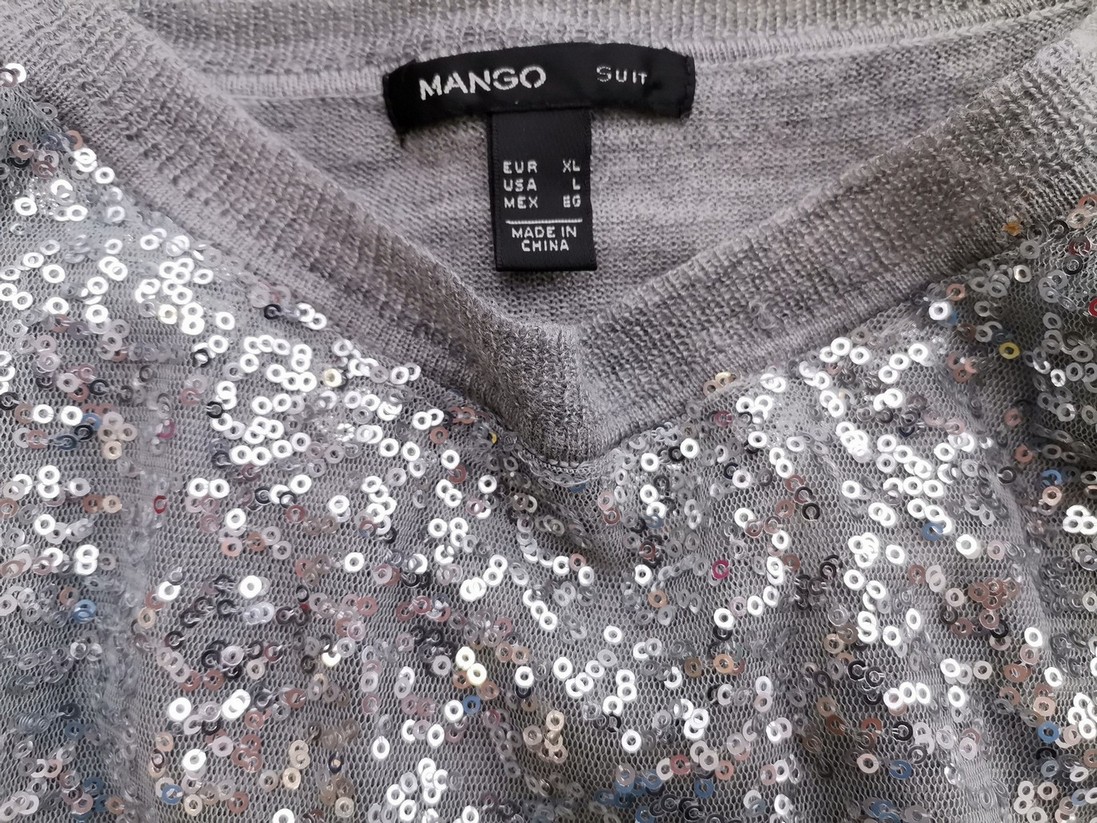 Mango Stl XL Färg Grå Rund urringning Blus Långärmad Material Ull