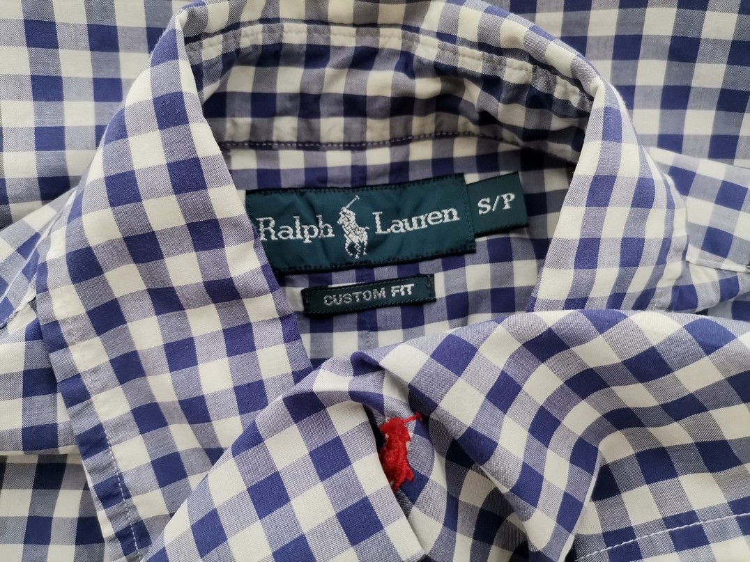 Ralph Lauren Stl S Färg Blå Rutigt Krage Herr skjorta, casual Kortärmad Material Bomull 100%