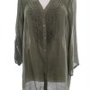 Spense Stl S Färg Khaki V-ringning Knäppt Tunika Blus ärm 3/4 Material Rayon