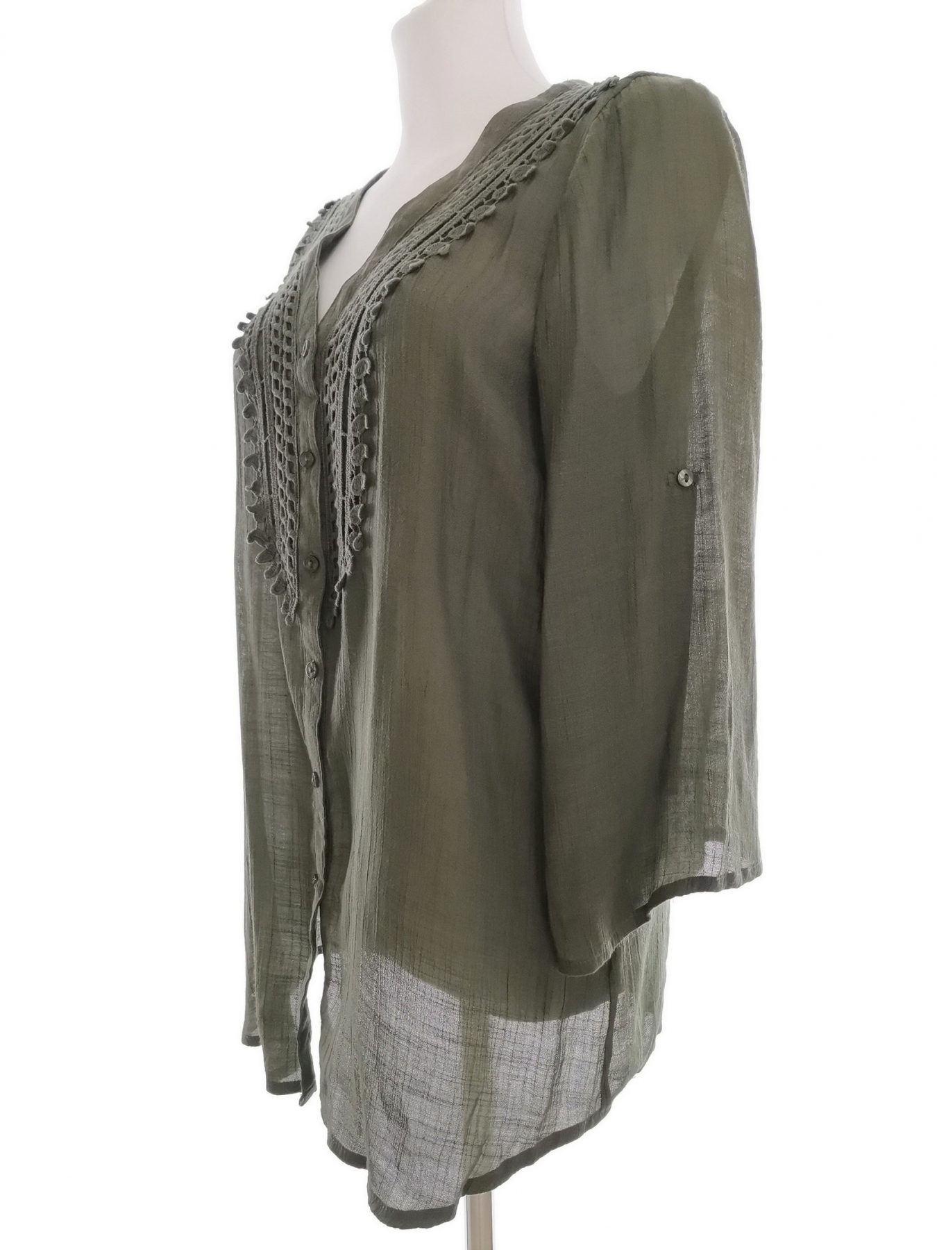 Spense Stl S Färg Khaki V-ringning Knäppt Tunika Blus ärm 3/4 Material Rayon