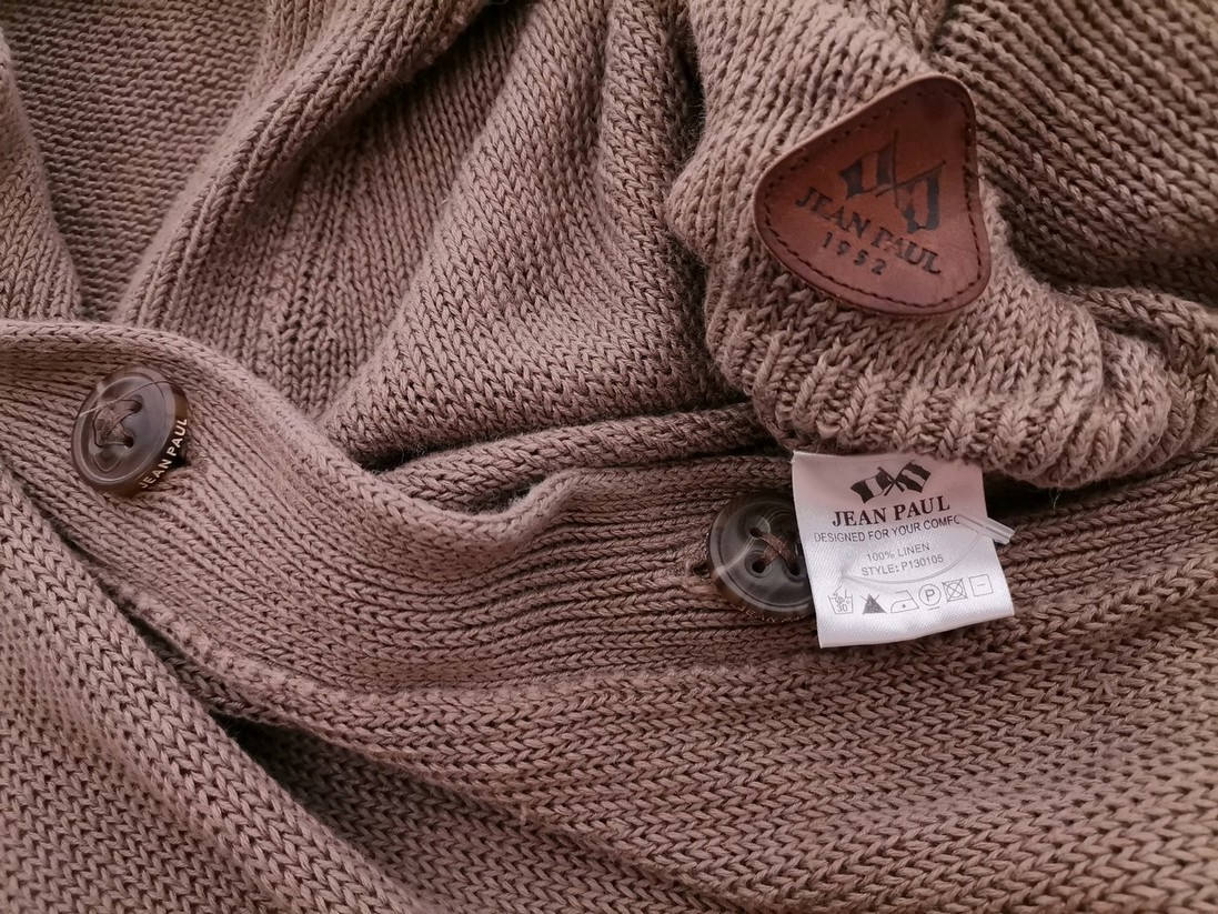 Jean paul Stl L Färg Beige V-ringning Lång knäppt kofta Långärmad Material Lin 100% Finstickat