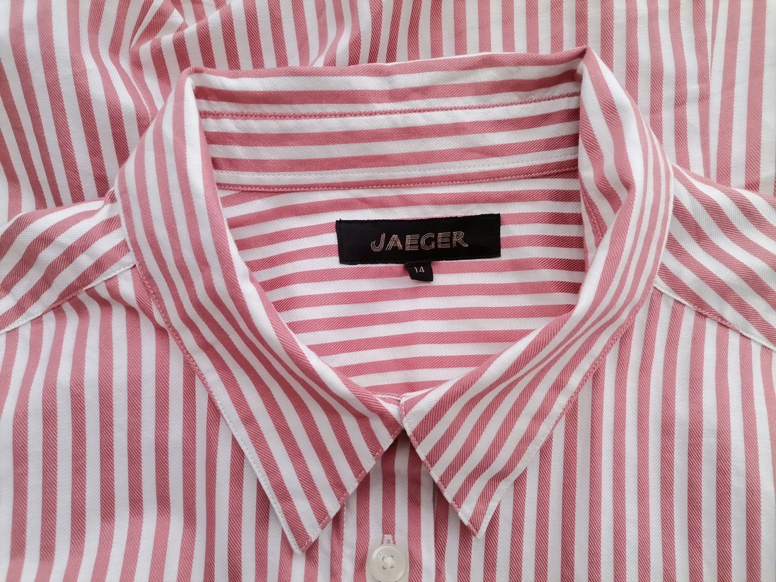 Jaeger Stl 14 (42) Färg Rosa Ränder Krage Knäppt Blus Långärmad Material Bomull 100%