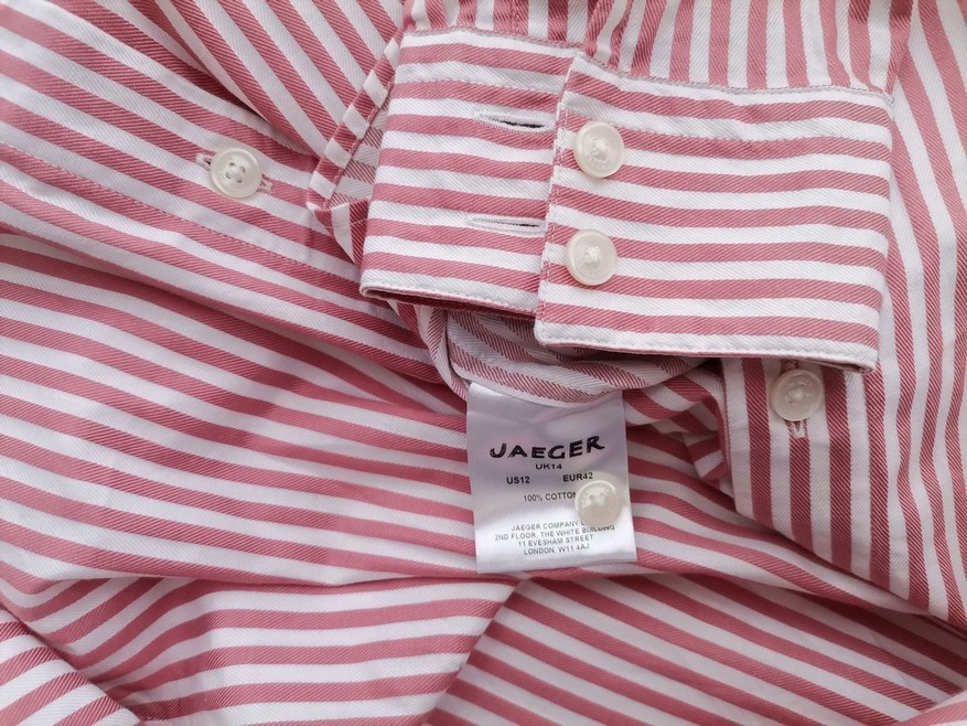 Jaeger Stl 14 (42) Färg Rosa Ränder Krage Knäppt Blus Långärmad Material Bomull 100%