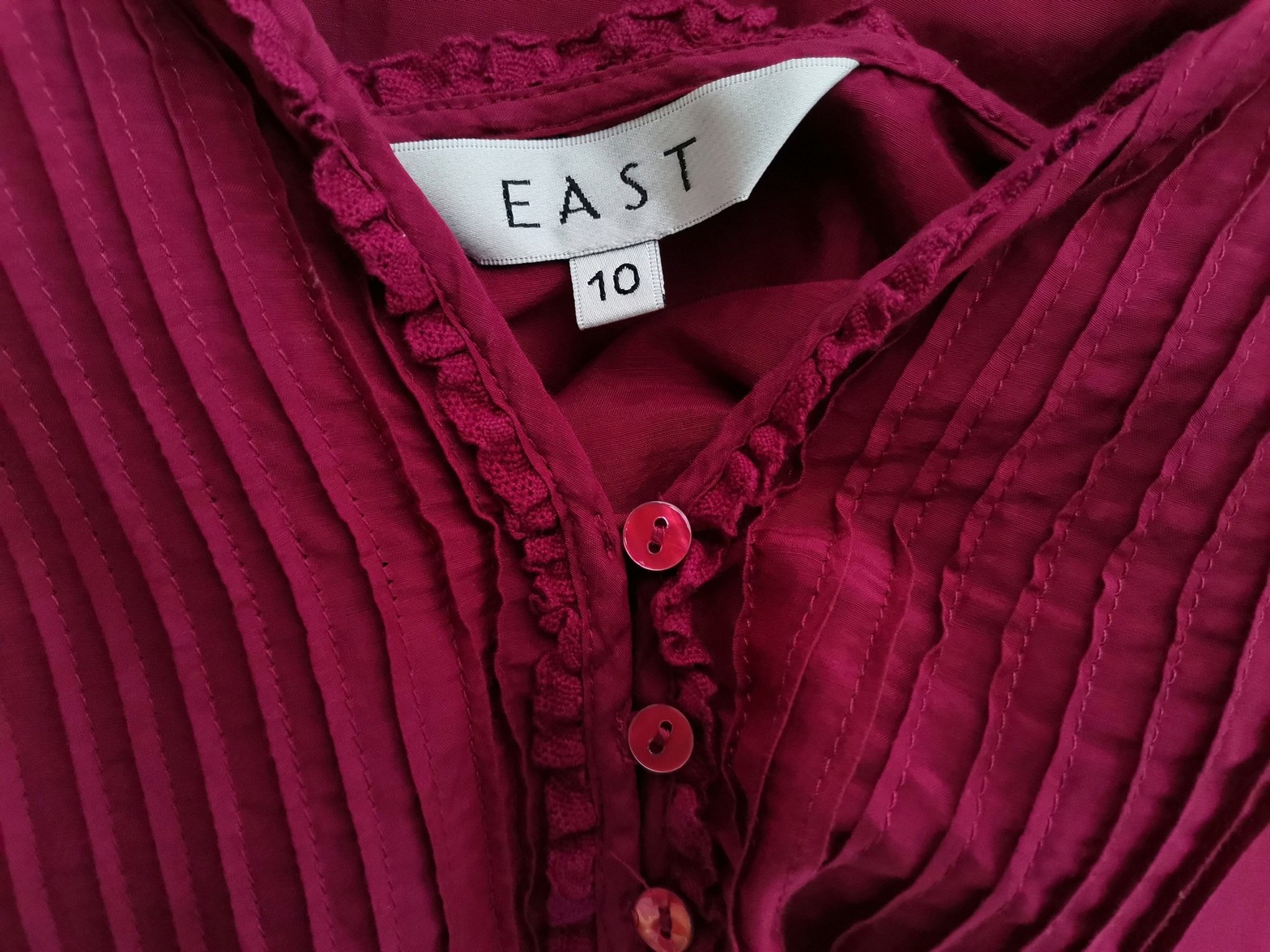 East Stl 10 (38) Färg Fuchsia Split Crew Neck Tunika blus Långärmad Material Bomull