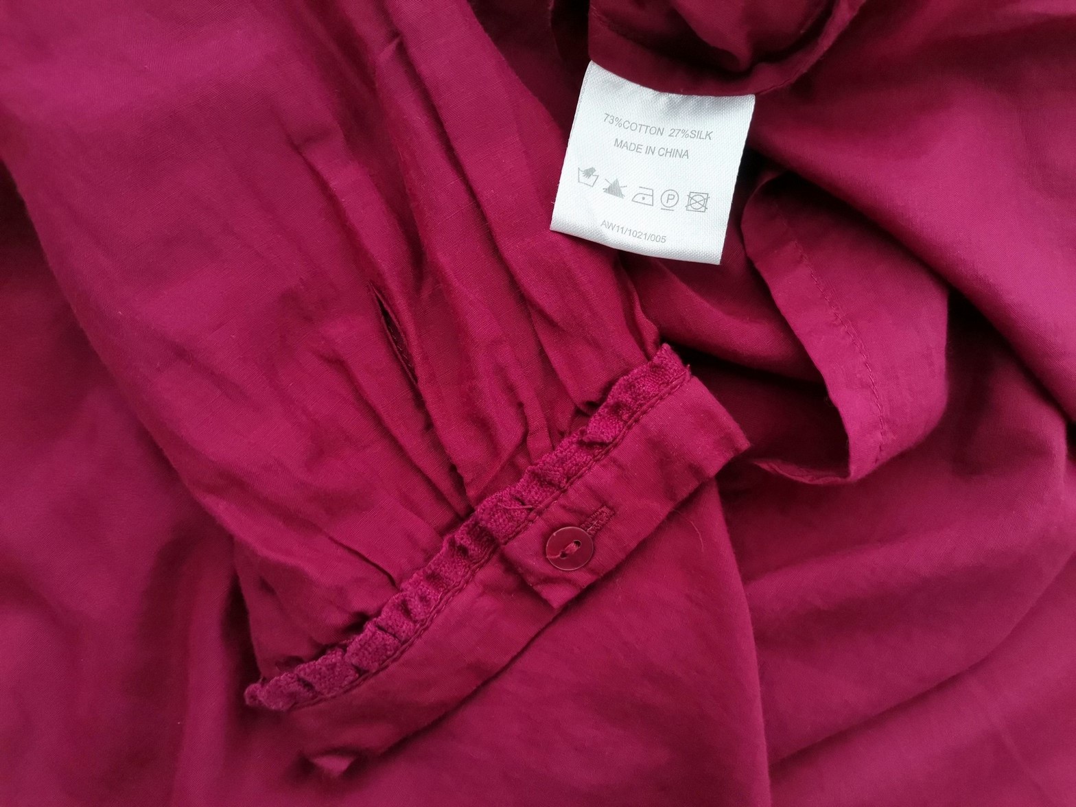 East Stl 10 (38) Färg Fuchsia Split Crew Neck Tunika blus Långärmad Material Bomull