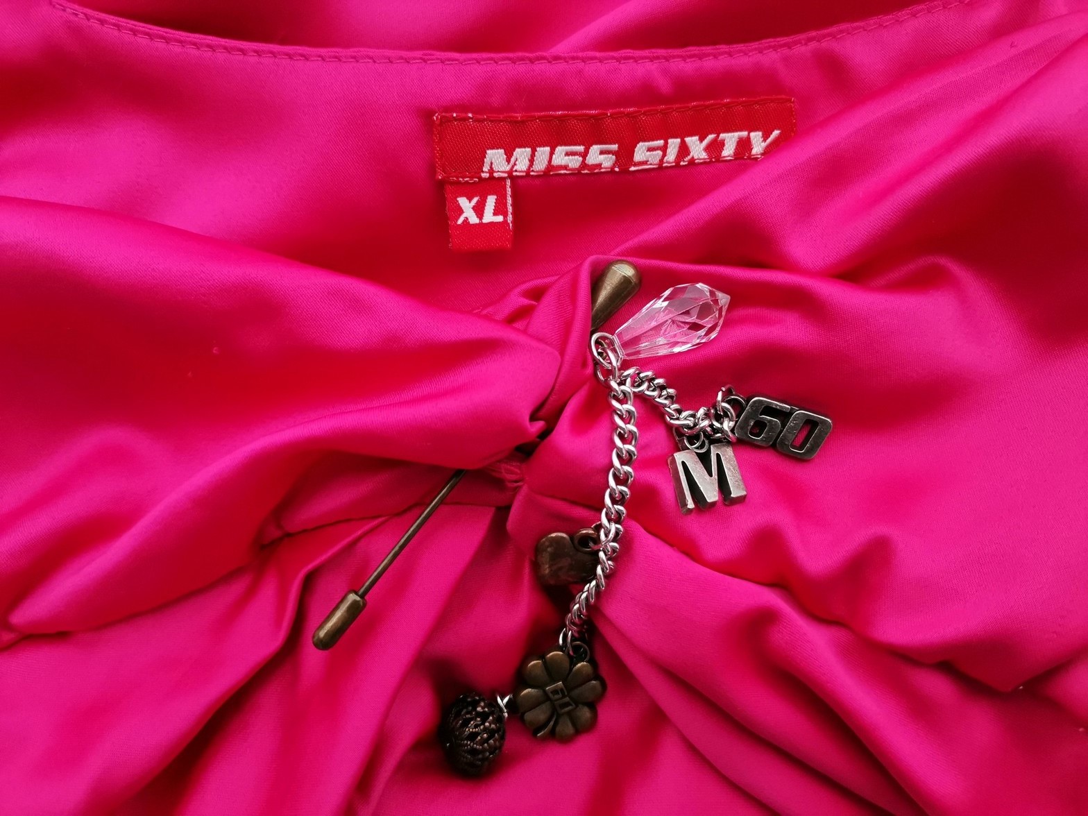 Miss Sixty Stl XL Färg Fuchsia V-ringning Sommar Klänning Ärmlös