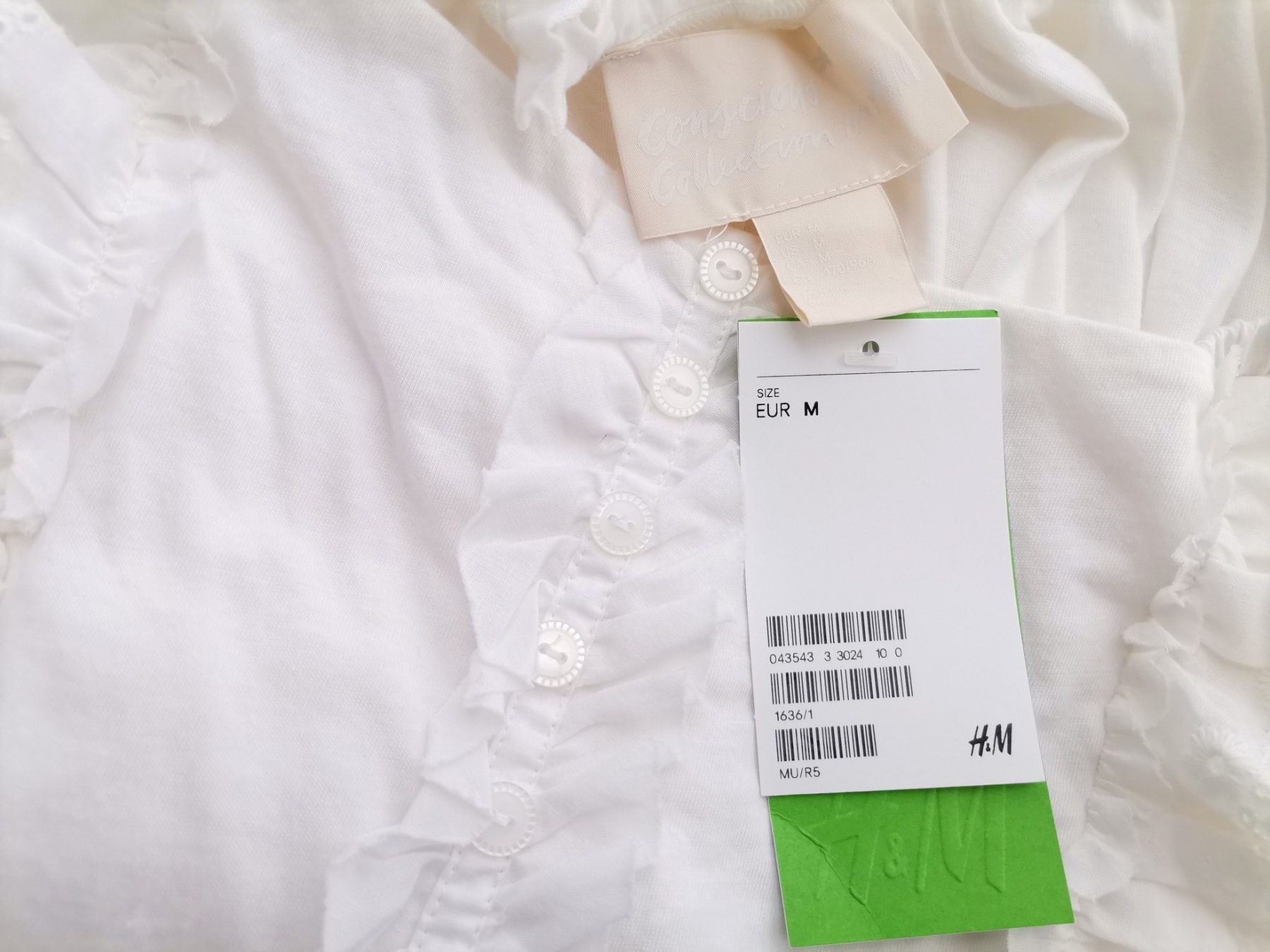 H&m Stl M Färg Vit Kvadratisk urringning Blus Ärmlös Material Ekologisk bomull 100%