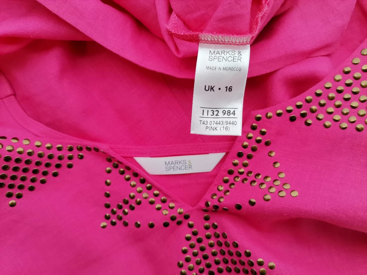 Marks&spencer Stl 16 (44) Färg Rosa Split Crew Neck Tunika blus ärm 3/4 Material Lin