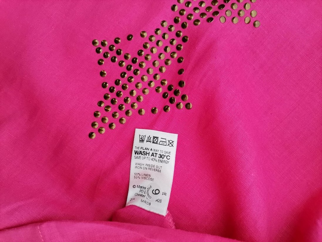 Marks&spencer Stl 16 (44) Färg Rosa Split Crew Neck Tunika blus ärm 3/4 Material Lin