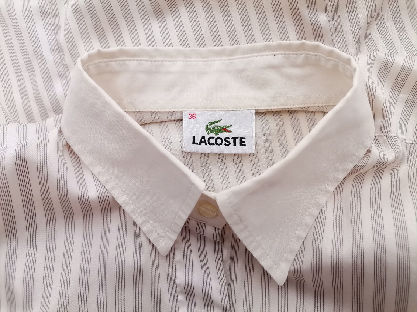 Lacoste Stl 36 Färg Elfenben Ränder Krage Knäppt Skjort Blus Långärmad Material Bomull 100%