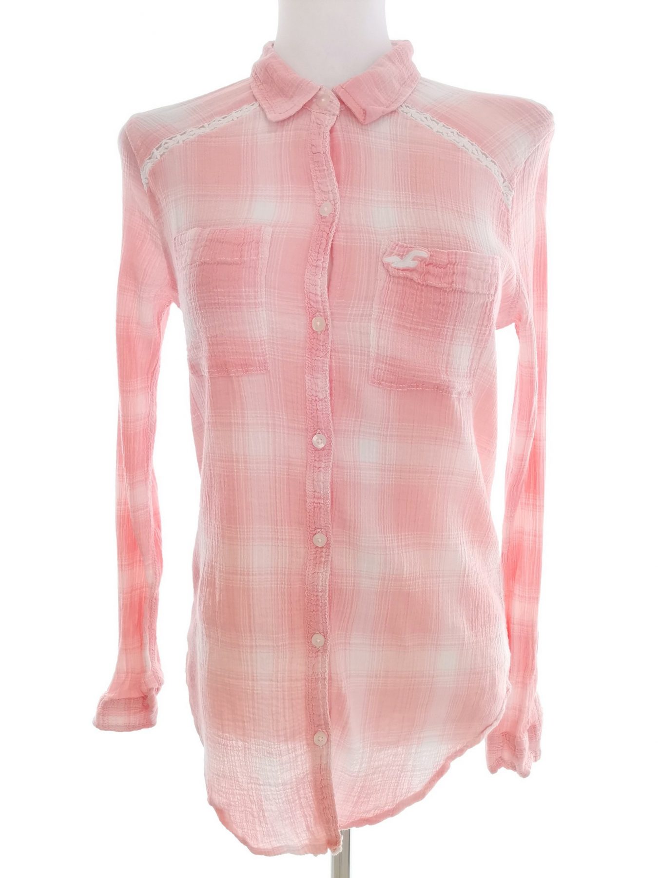 Hollister Stl S Färg Rosa Rutigt Krage Knäppt Blus Långärmad Material Bomull 100%