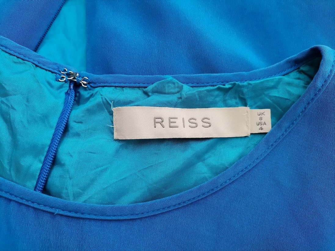 Reiss Stl 8 (36) Färg Blå Rund urringning Raka Klänningen ärm 3/4 Midi Material Siden 100%