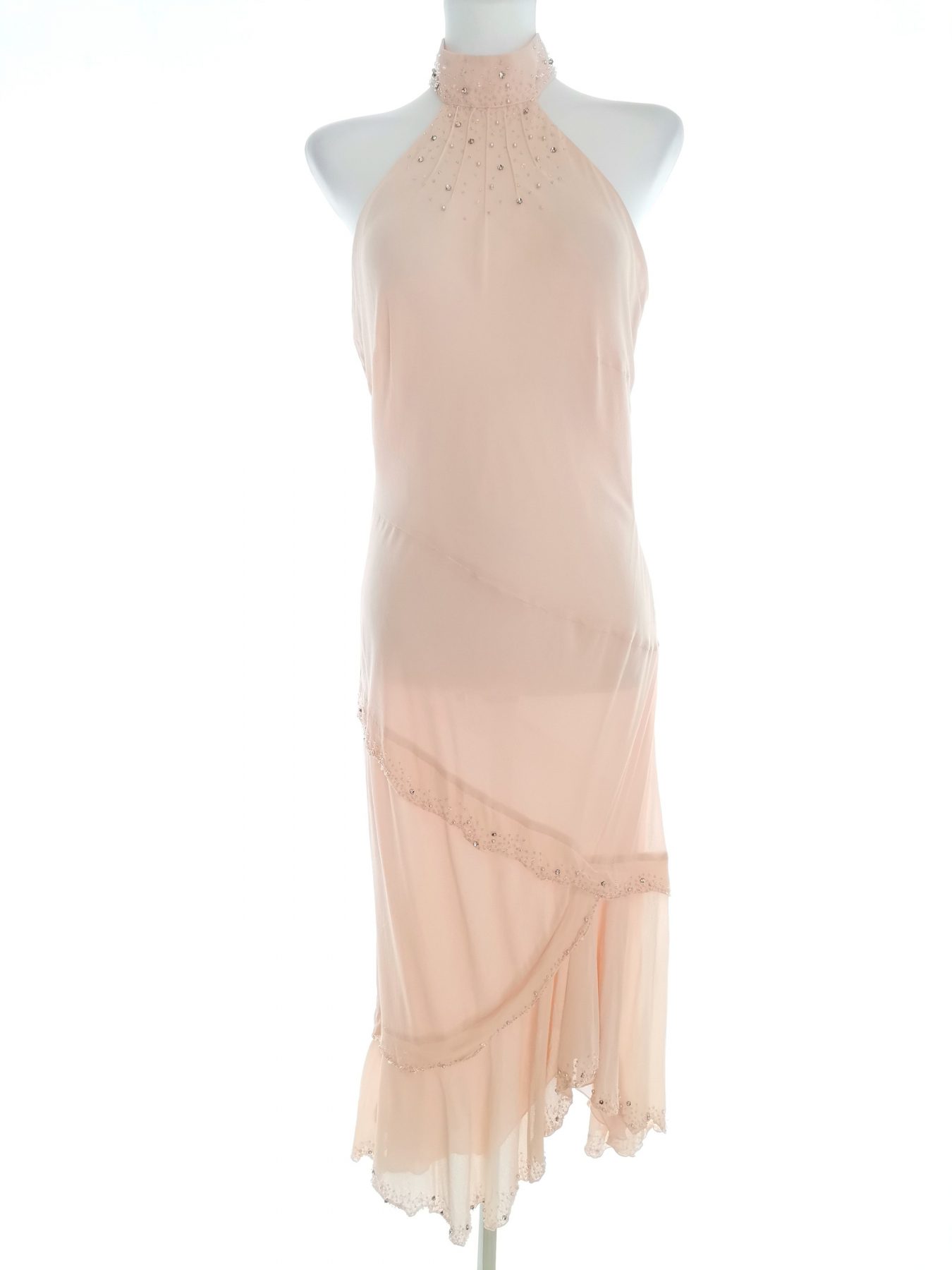 Karen MILLEN Stl 12 (40) Färg Pudrig Rosa Halter Maxi Klänning Ärmlös Lång Material Siden 100%