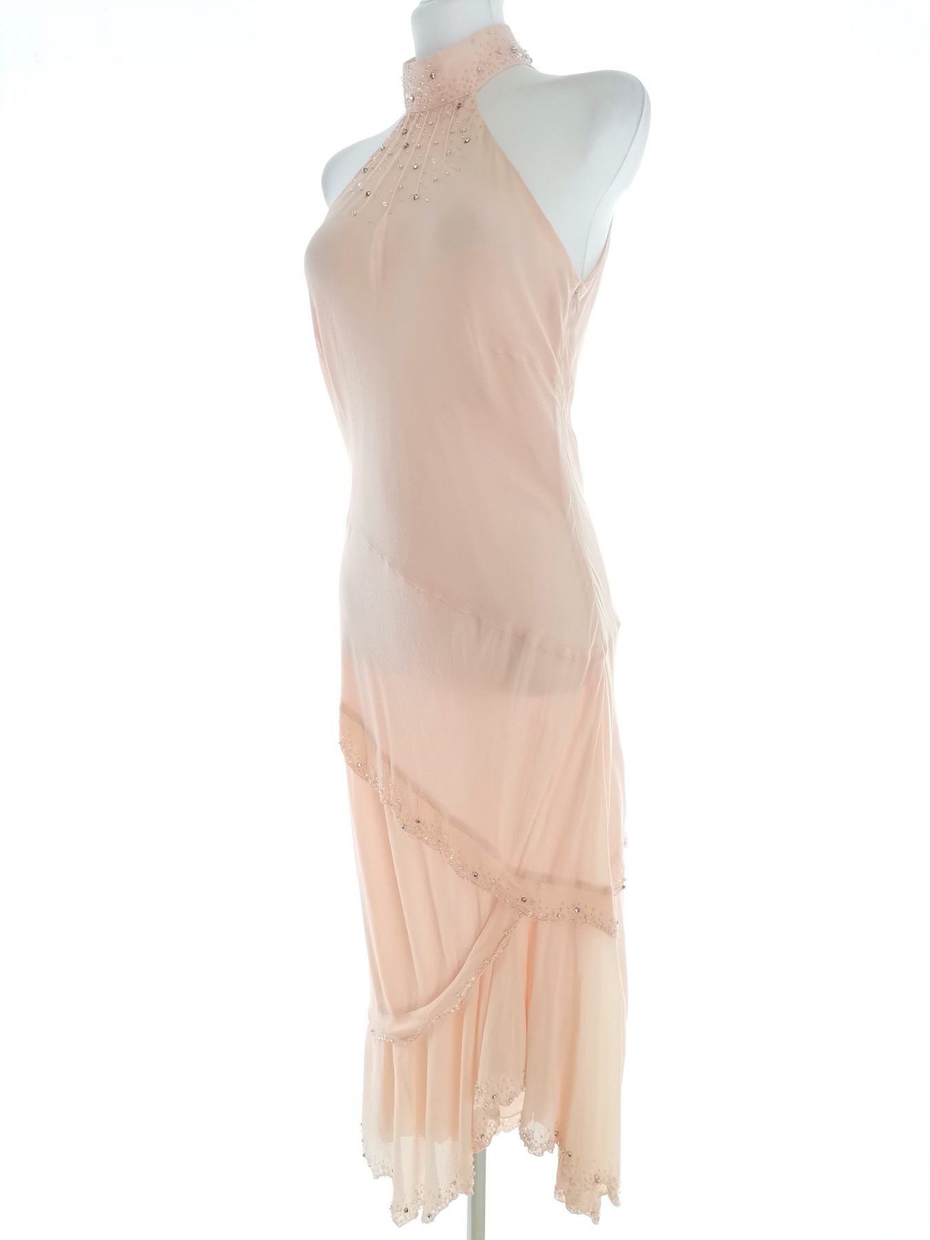 Karen MILLEN Stl 12 (40) Färg Pudrig Rosa Halter Maxi Klänning Ärmlös Lång Material Siden 100%