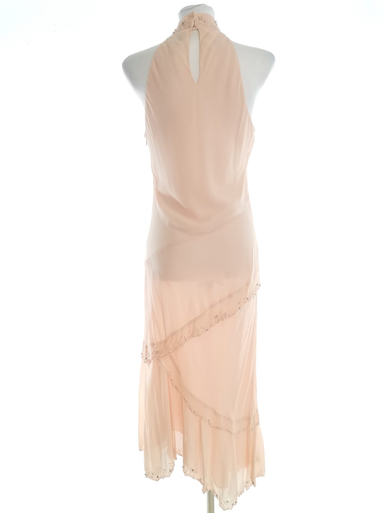 Karen MILLEN Stl 12 (40) Färg Pudrig Rosa Halter Maxi Klänning Ärmlös Lång Material Siden 100%