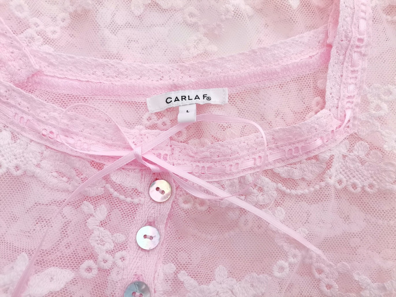 Carla F Stl L Färg Rosa Kvadratisk urringning Popover Blus Knappar Kortärmad Material Bomull