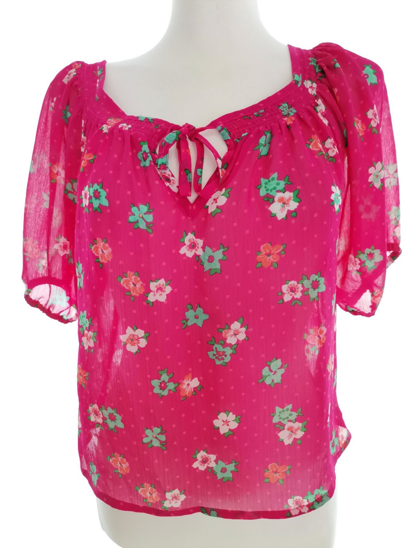 Hollister Stl XS Färg Fuchsia Keyhole Crew Neck Blus Kortärmad