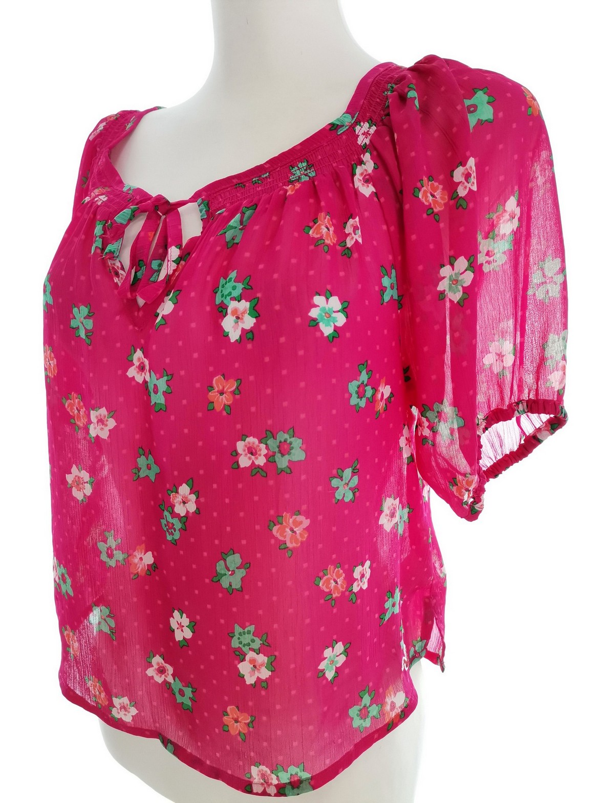 Hollister Stl XS Färg Fuchsia Keyhole Crew Neck Blus Kortärmad